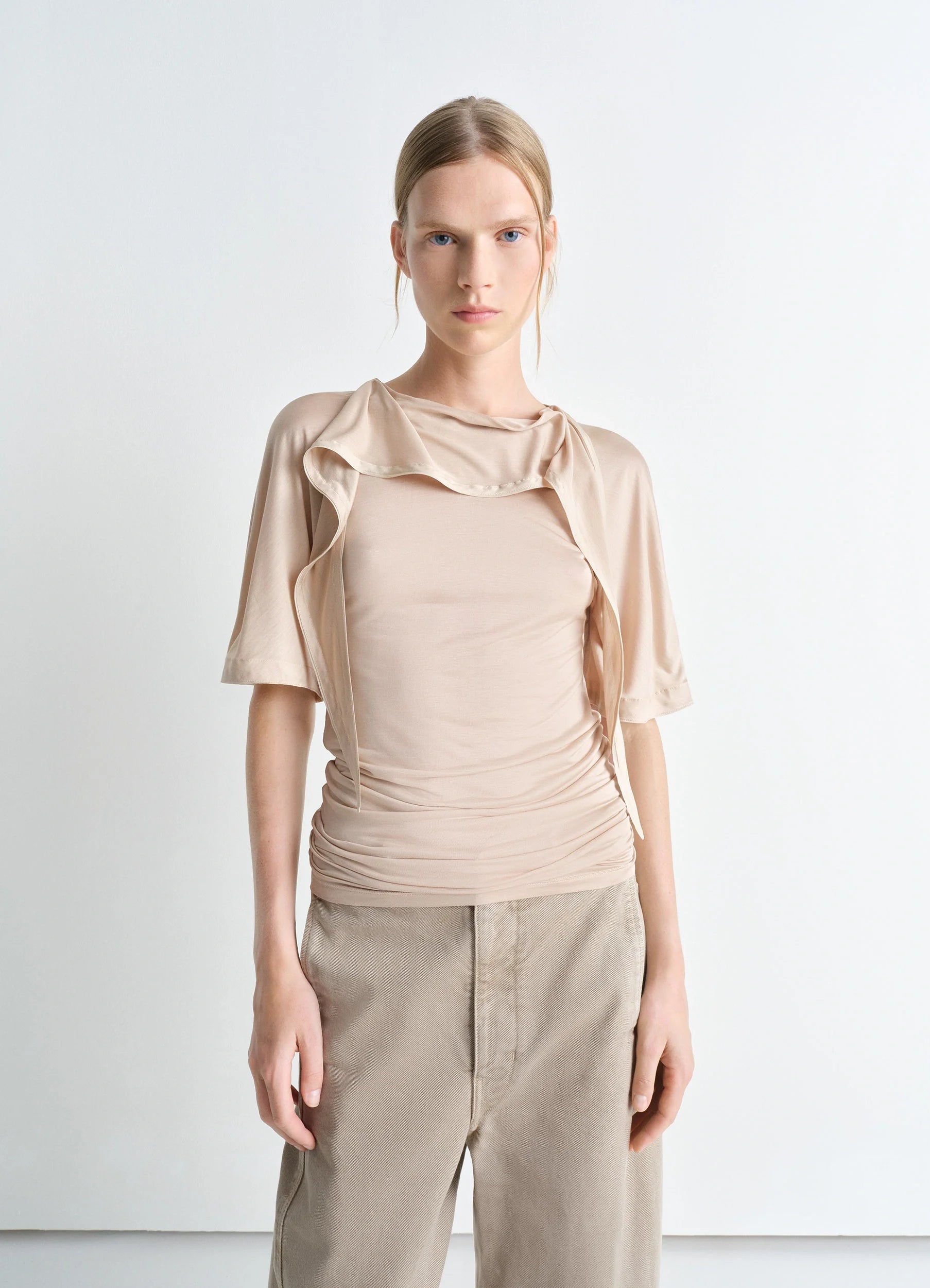SHORT SLEEVE FOULARD TOP