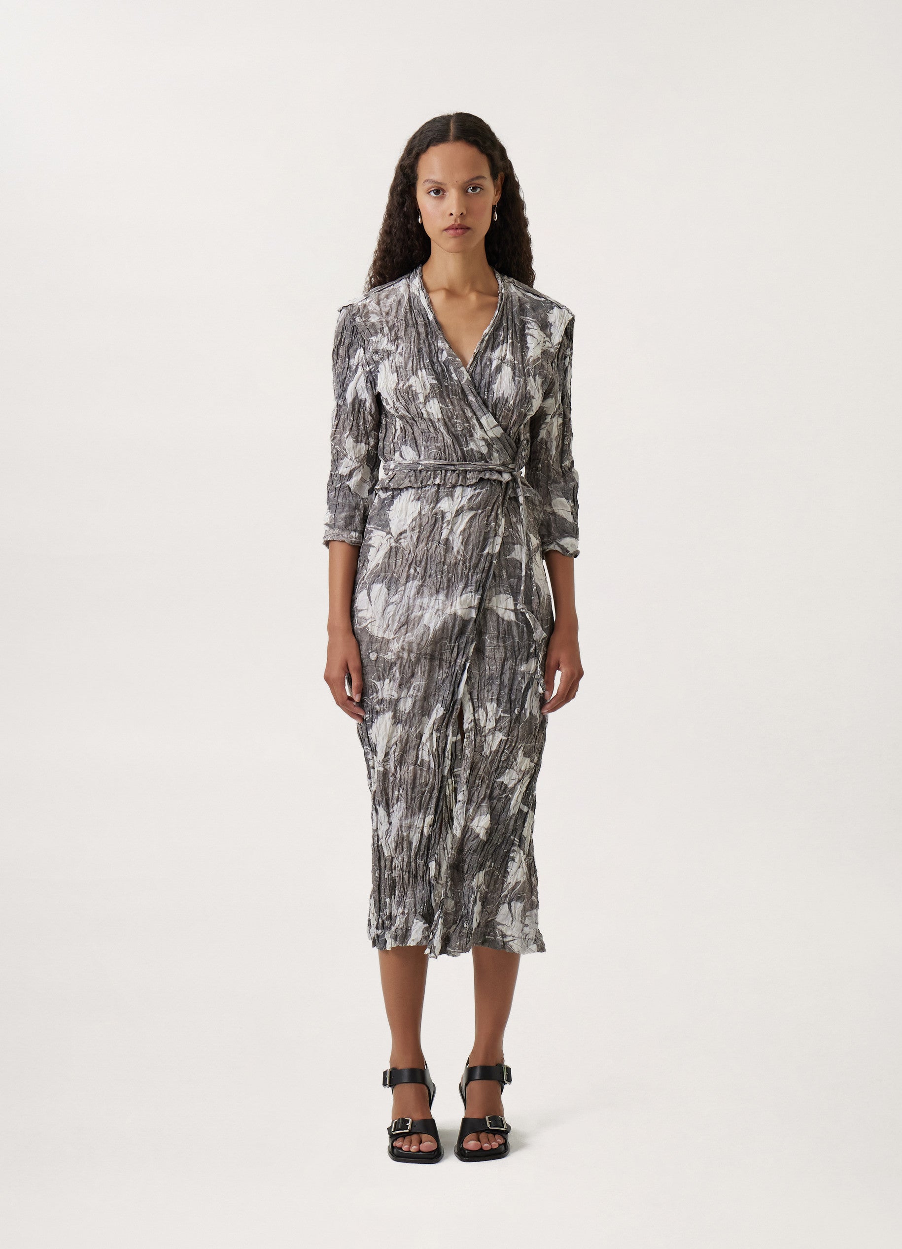CRINKLED WRAP OVER DRESS